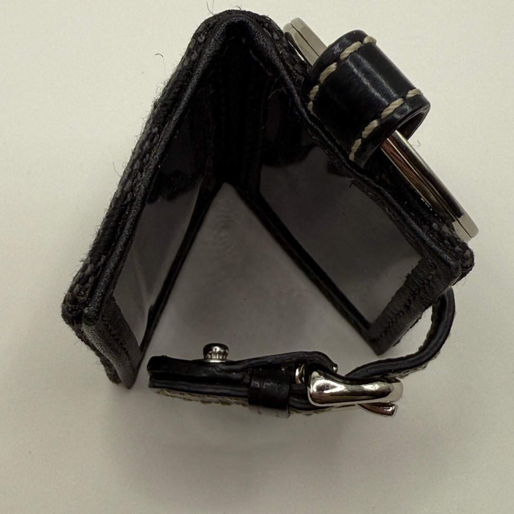 Coach Black Signature Jacquard Keychain Wallet with Silver Buckle - Picture 6 of 7